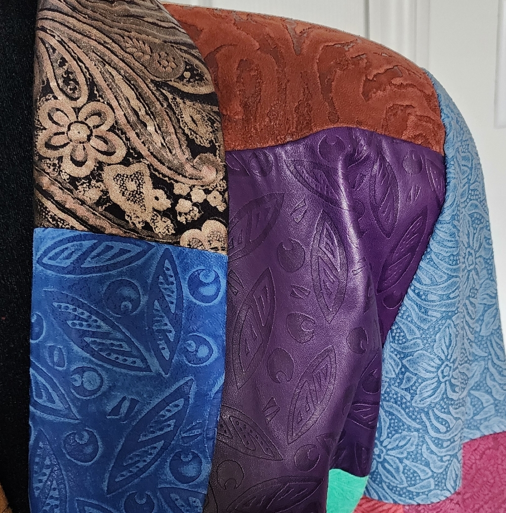 Vintage Multi Patch Leather Crop Jacket - image 3